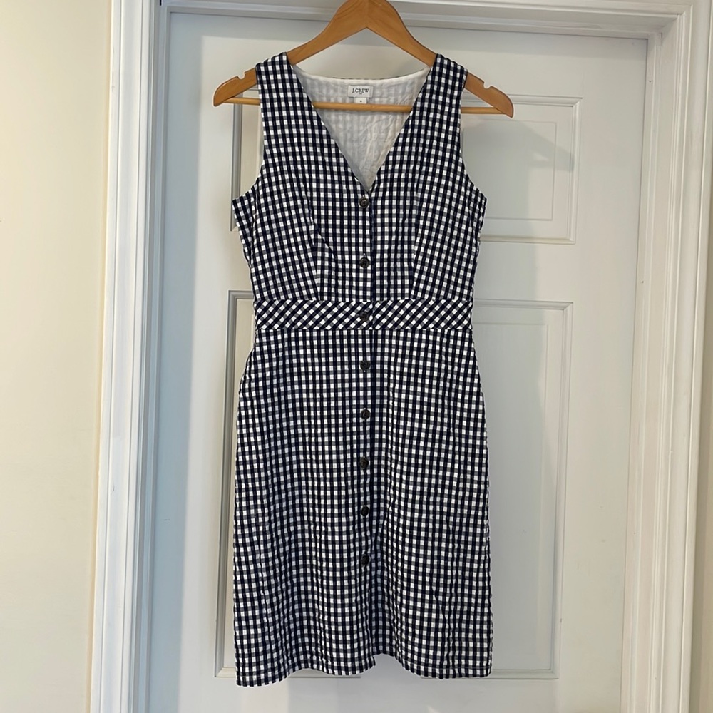 J Crew Gingham Navy Check 100% cotton fully lined Dress Size 0 XS NWOT